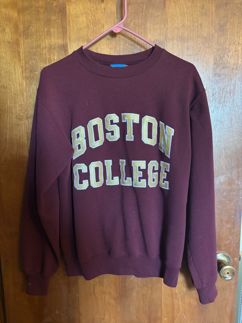 Champion Maroon Crewneck Sweatshirt with Gold and Cream Boston College Letters